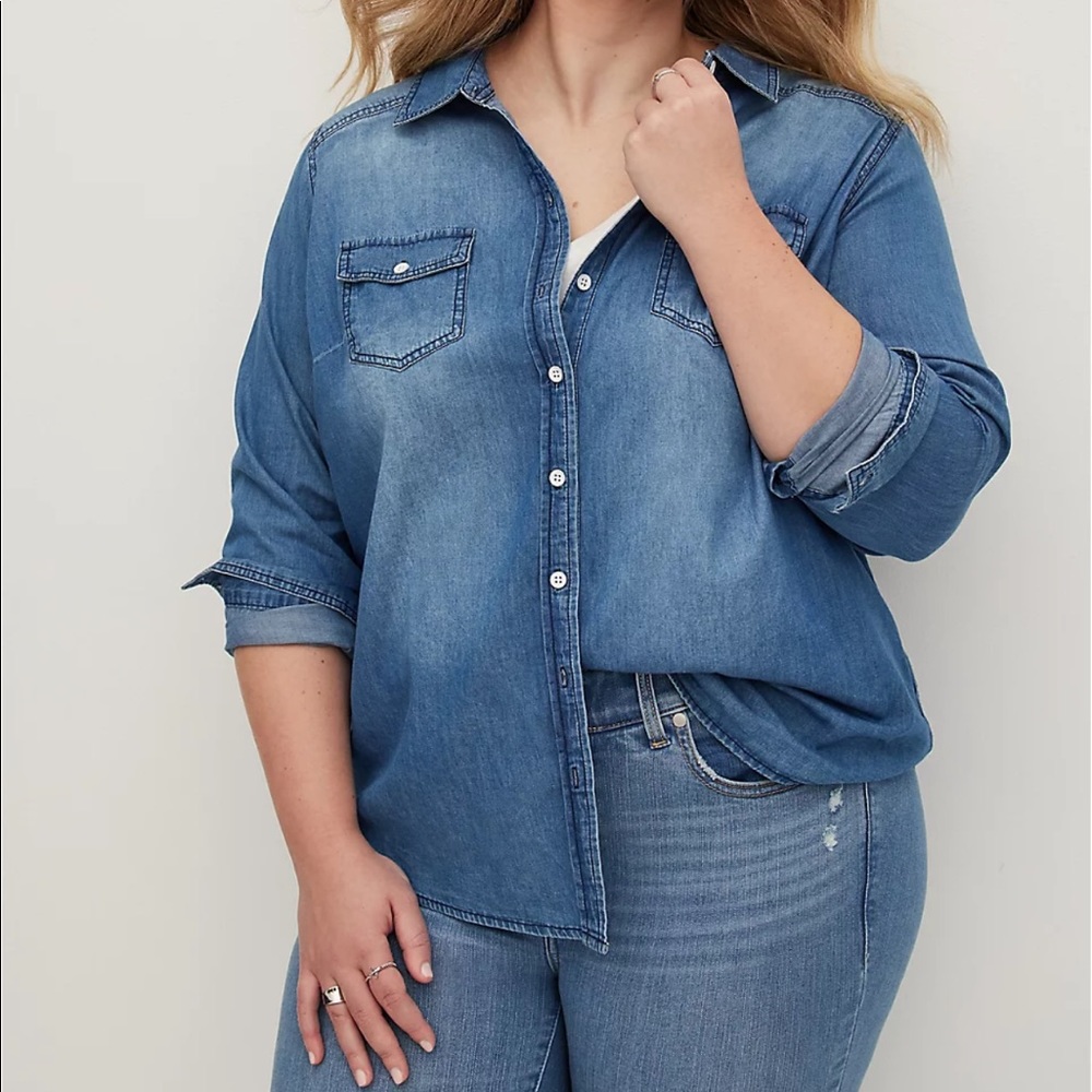 Torrid Medium Wash Denim Button-up shirt
